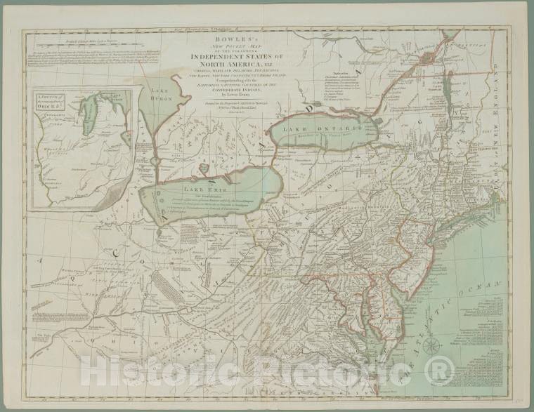 Historic 1784 Map - Bowles'S New Pocket Map Of The Following Independent States Of N - Vintage Wall Art