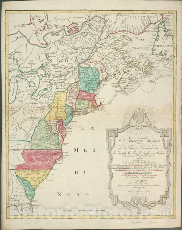 Historic 1776 Map - Carte Nouvelle De L'Amerique Angloise : Contenant Tout Ce Que Le - Vintage Wall Art