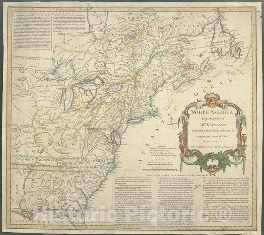 Historic 1755-05 Map - North America From The French Of Mr. D'Anville : Improved With T - Vintage Wall Art