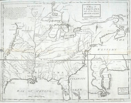 Historic 1722 Map - A Map Of Carolana And Of The River Meschacebe &C. - Vintage Wall Art