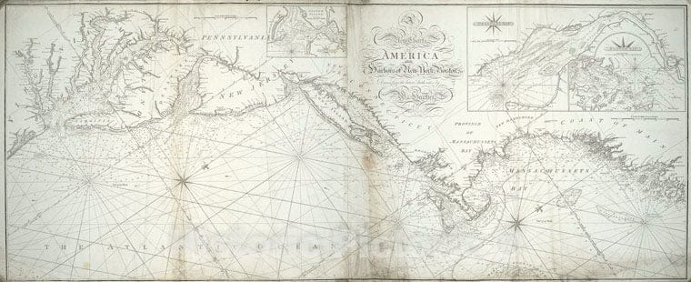 Historic Map - 1799 A New Chart Of America With The Harbors Of New York, Boston, C - Vintage Wall Art
