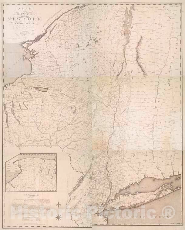 Historic 1802 Map - Map Of The State Of New York - New York (State) - New York (State) - Maps - Charts And Maps - Vintage Wall Art