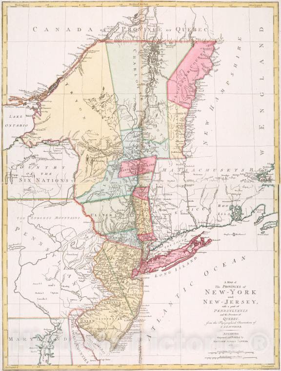 Historic 1777 Map - A Map Of The Provinces Of New-York And New Jersey : With A Part - Vintage Wall Art, v2
