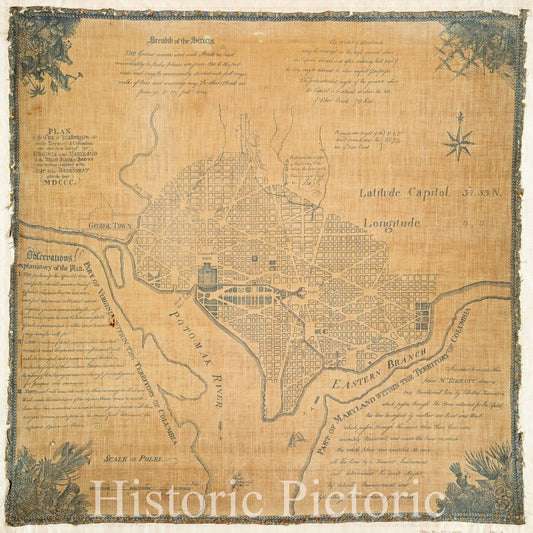 Historic 1792 Map - Plan Of The City Of Washington In The Territory Of Columbia : Ce - Washington (D.C.) - Maps - Early Works To 1800 - Charts And Maps - Vintage Wall Art