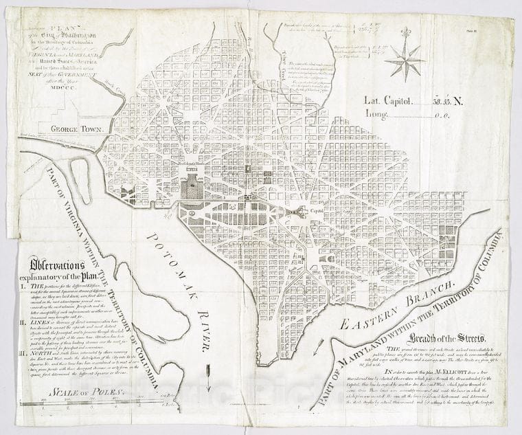 Historic 1794 Map - Plan Of The City Of Washington In The Territory Of Columbia : Ce - Washington (D.C.) - Maps - Early Works To 1800 - Charts And Maps - Vintage Wall Art