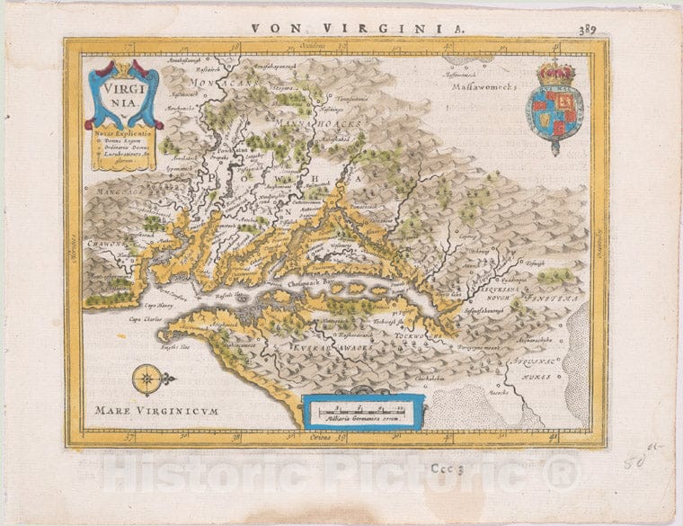 Historic 1651 Map - Virginia. - Virginia - Maps - Early Works To 1800 - Vintage Wall Art