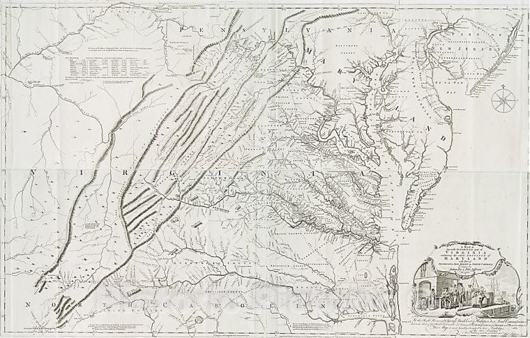 Historic 1777 Map - Virginie, Maryland : En 2 Feuilles - Vintage Wall Art