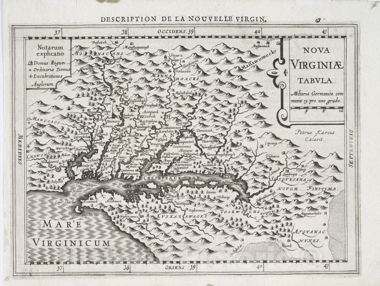 Historic 1630 Map - Nova Virginiae Tabvla - Virginia - Maps - Early Works To 1800 - Charts And Maps - Vintage Wall Art
