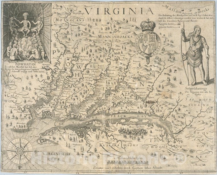Historic 1628 Map - Virginia - Virginia - Maps - Early Works To 1800 - Vintage Wall Art