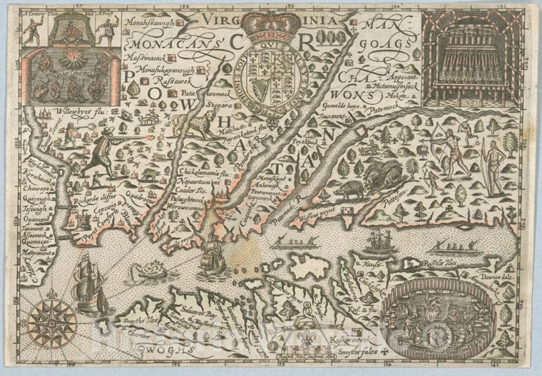 Historic 1637 Map - Virginia - Virginia - Maps - Early Works To 1800 - Vintage Wall Art