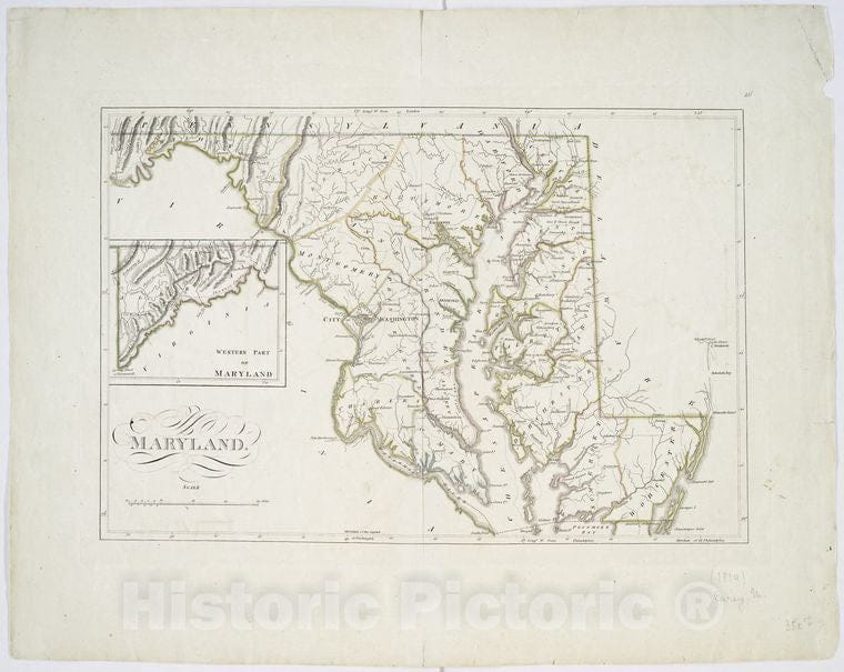 Historic 1814 Map - Maryland. - Maryland - Maps - Vintage Wall Art