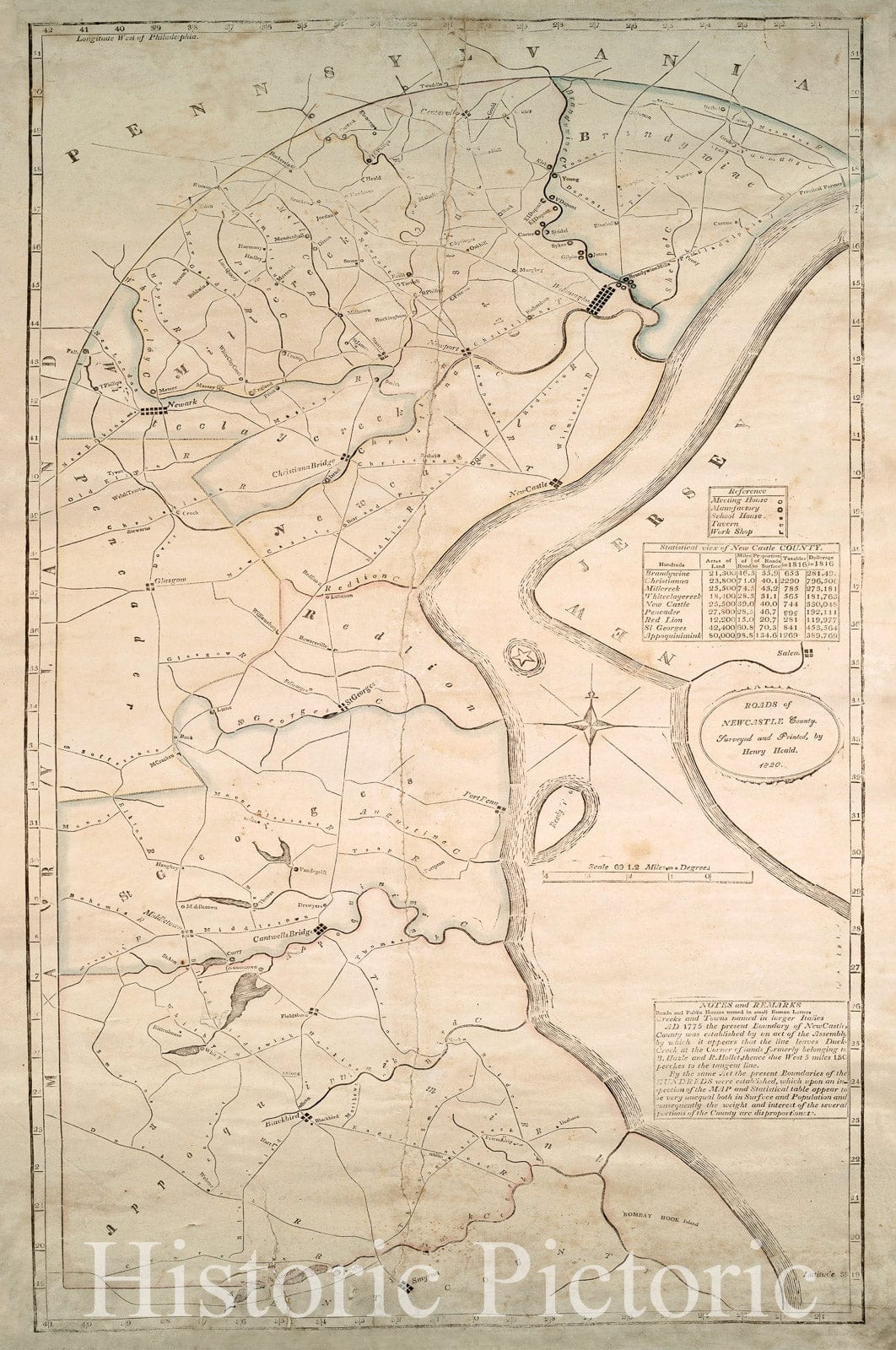 Historic 1820 Map - Roads Of Newcastle County - New Castle County (Del.) - Maps - Delaware - New Castle County - Charts And Maps - Vintage Wall Art