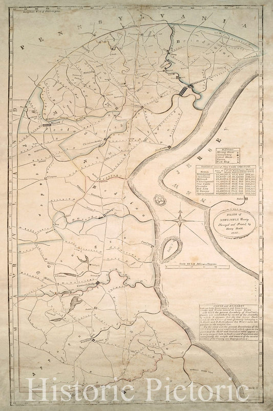 Historic 1820 Map - Roads Of Newcastle County - New Castle County (Del.) - Maps - Delaware - New Castle County - Charts And Maps - Vintage Wall Art
