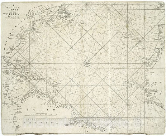 Historic 1713 Map - A Generall Chart Of The Western Ocean. - Atlantic Ocean - Atlantic Ocean - Maps - Early Works To 1800 - Charts And Maps - Vintage Wall Art