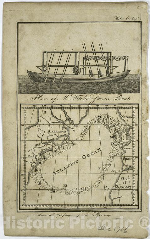 Historic 1786 Map - Annual Passage Of The Herrings. - North Atlantic Ocean - Atlantic Ocean - North Atlantic Ocean - Maps - Early Works To 1800 - Charts And Maps - Vintage Wall Art