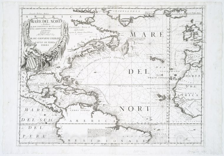 Historic 1695 Map - Mare Del Nord - North Atlantic Ocean - Maps - Early Works To 1800 - Charts And Maps - Vintage Wall Art
