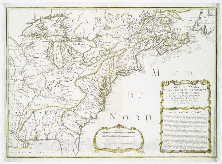 Historic 1756 Map - Carte Du Canada Et De La Louisiane Qui Forment La Nouvelle Franc - Vintage Wall Art