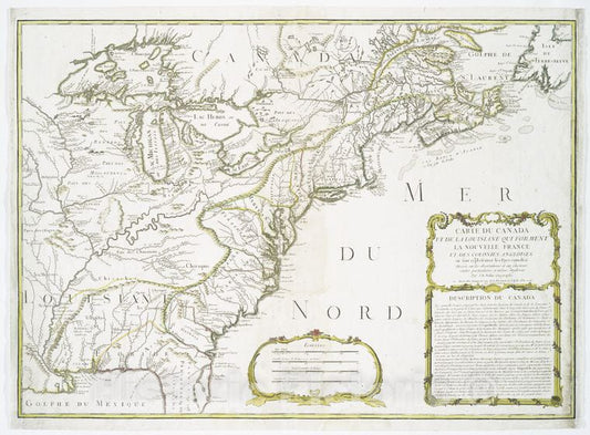Historic 1756 Map - Carte Du Canada Et De La Louisiane Qui Forment La Nouvelle Franc - Vintage Wall Art