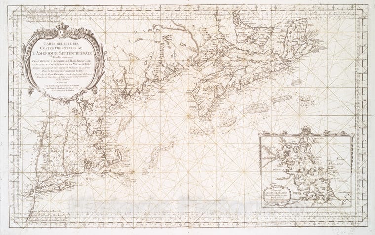 Historic 1757 Map - Carte Reduite Des Costes Orientales De L'Amerique Septentrionale - Vintage Wall Art