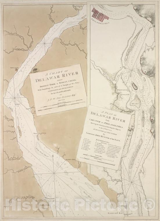 Historic 1779-06-01 Map - A Chart Of Delawar River From Bombay Hook To Ridley Creek : With - Vintage Wall Art