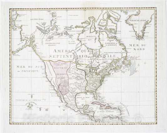 Historic 17-? Map - Amerique Septentrionale. - North America - Maps - Early Works To 1800 - Charts And Maps - Vintage Wall Art