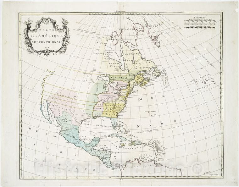 Historic 1755 Map - Carte De L'Amerique Septentrionale, 1755. - North America - Maps - Early Works To 1800 - Charts And Maps - Vintage Wall Art