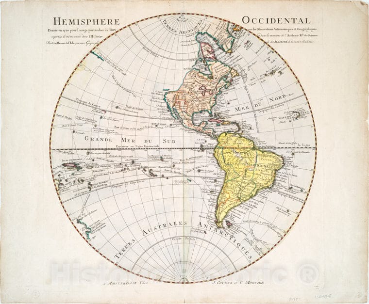 Historic 1741 Map - Hemisphere Occidental Dresse En 1720 Pour L'Usage Particulier Du - America - America - Maps - Early Works To 1800 - Charts And Maps - Vintage Wall Art