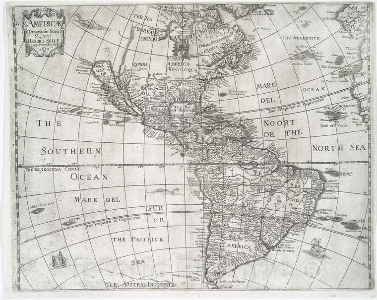 Historic 1652 Map - Americae Descriptio Nova - America - America - Maps - Early Works To 1800 - Charts And Maps - Vintage Wall Art