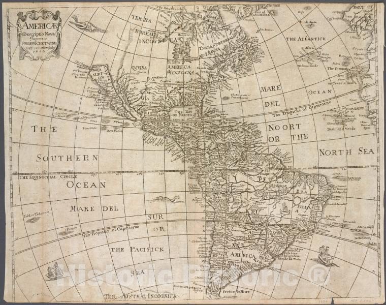 Historic 1666 Map - Americae Descriptio Nova - America - Maps - Early Works To 1800 - Charts And Maps - Vintage Wall Art