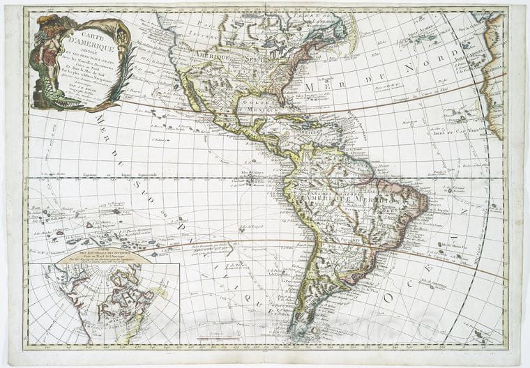 Historic Map - 1789 Carte D'Amerique : Divisee En Ses Principaux Etats Favec Les Nouvelles Decouvertes Aites Au Nord Et Dans La Mer Du Sud - Vintage Wall Art