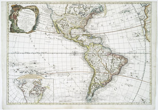 Historic Map - 1789 Carte D'Amerique : Divisee En Ses Principaux Etats Favec Les Nouvelles Decouvertes Aites Au Nord Et Dans La Mer Du Sud - Vintage Wall Art