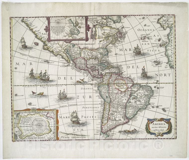 Historic 1631 Map - America Noviter Delineata - America - America - Maps - Early Works To 1800 - Charts And Maps - Vintage Wall Art