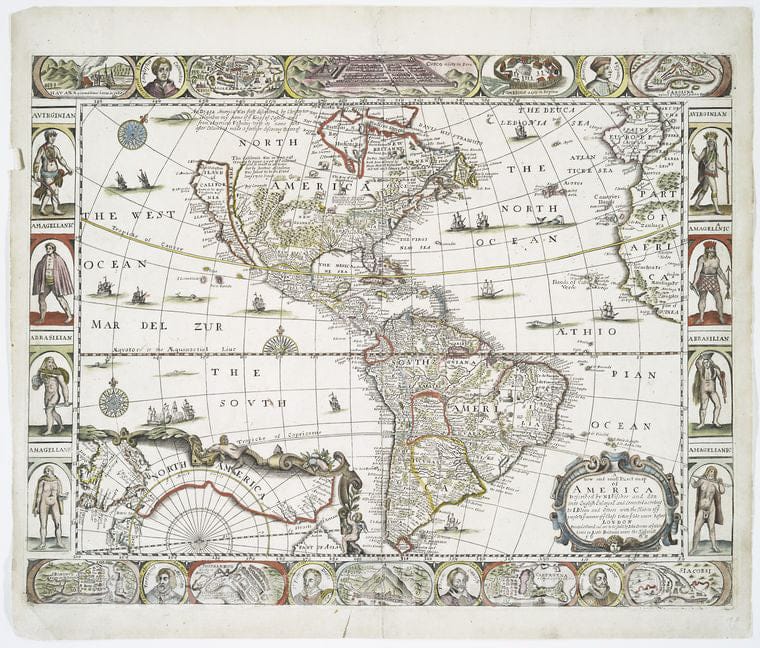 Historic 1668 Map - A New And Most Exact Map Of America - America - Maps - Early Works To 1800 - Charts And Maps - Vintage Wall Art