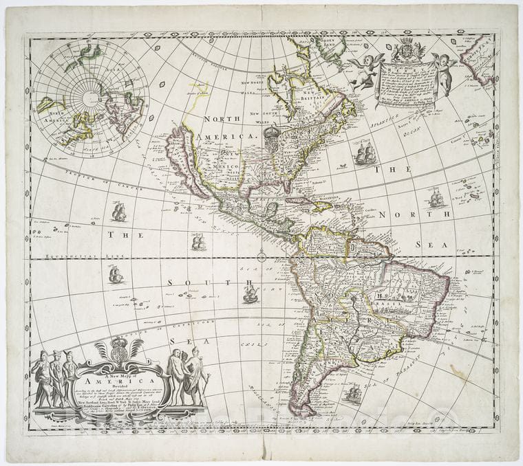 Historic 1690 Map - A New Mapp Of America : Devided According To The Best And Latest - America - Maps - Early Works To 1800 - Charts And Maps - Vintage Wall Art