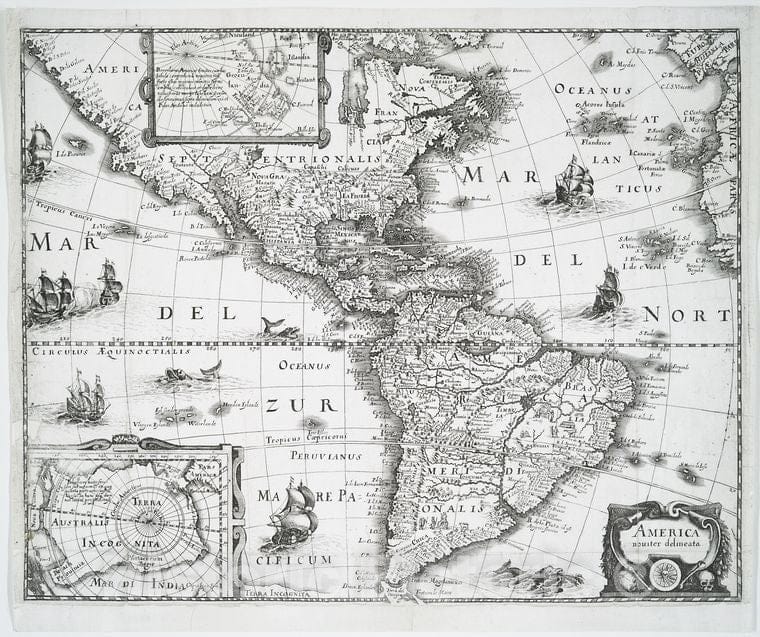 Historic 1634 Map - America, Nouiter Delineata. - America - America - Maps - Early Works To 1800 - Charts And Maps - Vintage Wall Art