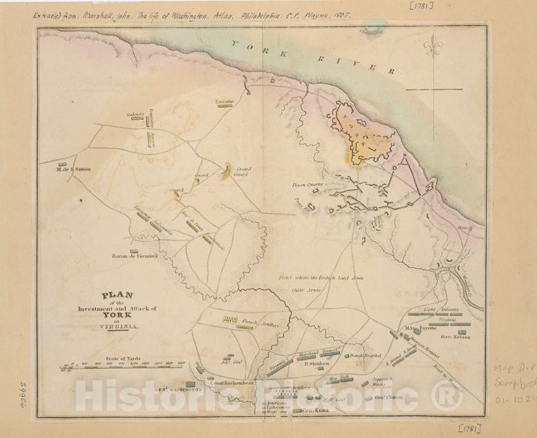 Historic 1807 Map - Plan Of The Investment And Attack Of York In Virginia - Vintage Wall Art