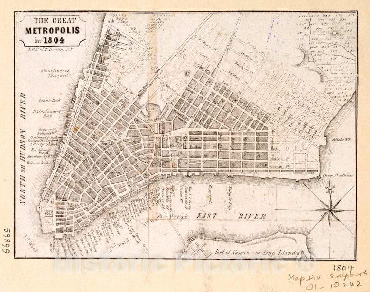 Historic Map - 1851 Manhattan (New York, N.Y.), The Great Metropolis In 1804. - Vintage Wall Art
