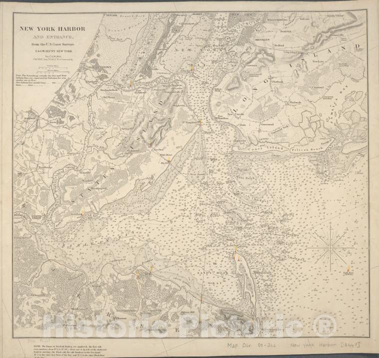 Historic Map - 1844 New York (N.Y.), New York Harbor And Entrance : From The U.S. Coast Surveys - Vintage Wall Art