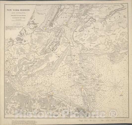 Historic Map - 1844 New York (N.Y.), New York Harbor And Entrance : From The U.S. Coast Surveys - Vintage Wall Art