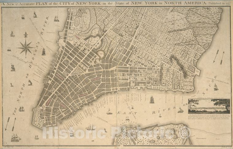 Historic 1797 Map - A New & Accurate Plan Of The City Of New York In The State Of Ne - Vintage Wall Art