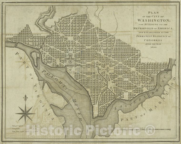 Historic Map - 1793 Plan Of Washington : Now Building For The Metropolis Of America, And Established As The Permanent Residence Of Congress After The Year 1800 - Vintage Wall Art