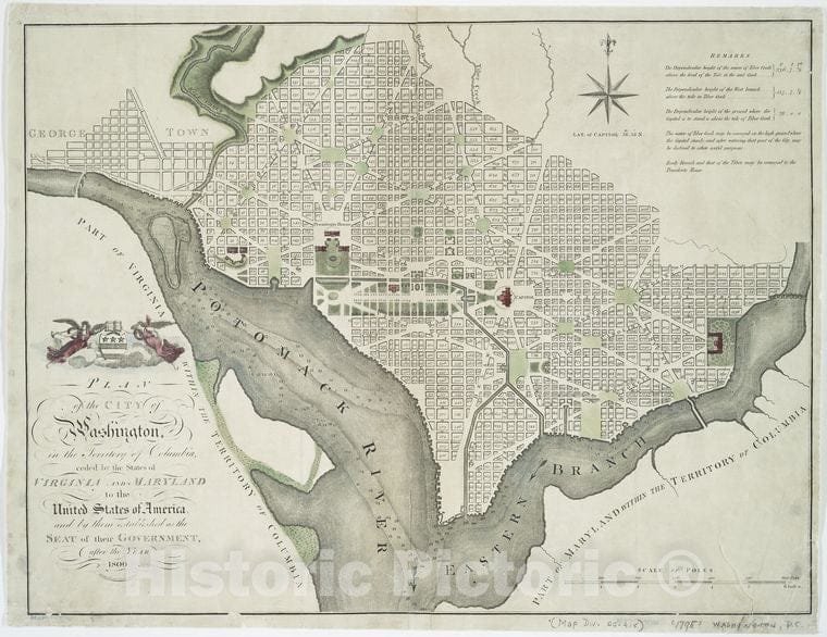 Historic 1795 Map - Plan Of The City Of Washington, In The Territory Of Columbia : C - Vintage Wall Art