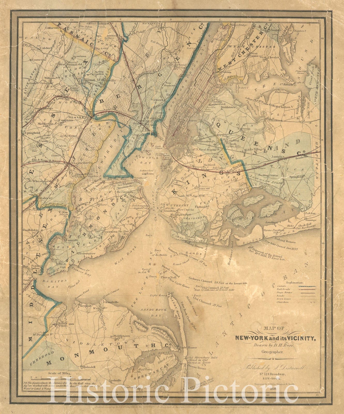 Historic 1839 Map - Map Of New-York And Its Vicinity - New York (N.Y.) - New York Metropolitan Area - Maps Of New York City And State - New York Harbor - Vintage Wall Art