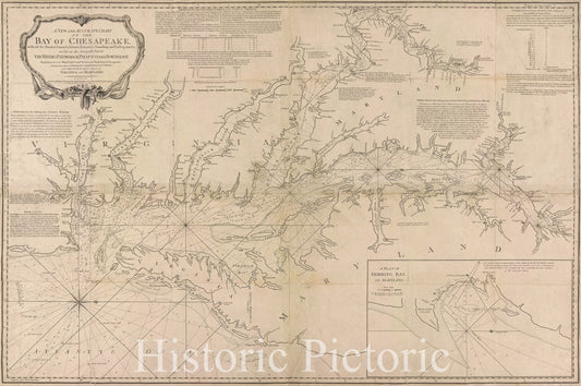 Historic 1St July 1776 Map - A New And Accurate Chart Of The Bay Of Chesapeake : With All The - Vintage Wall Art