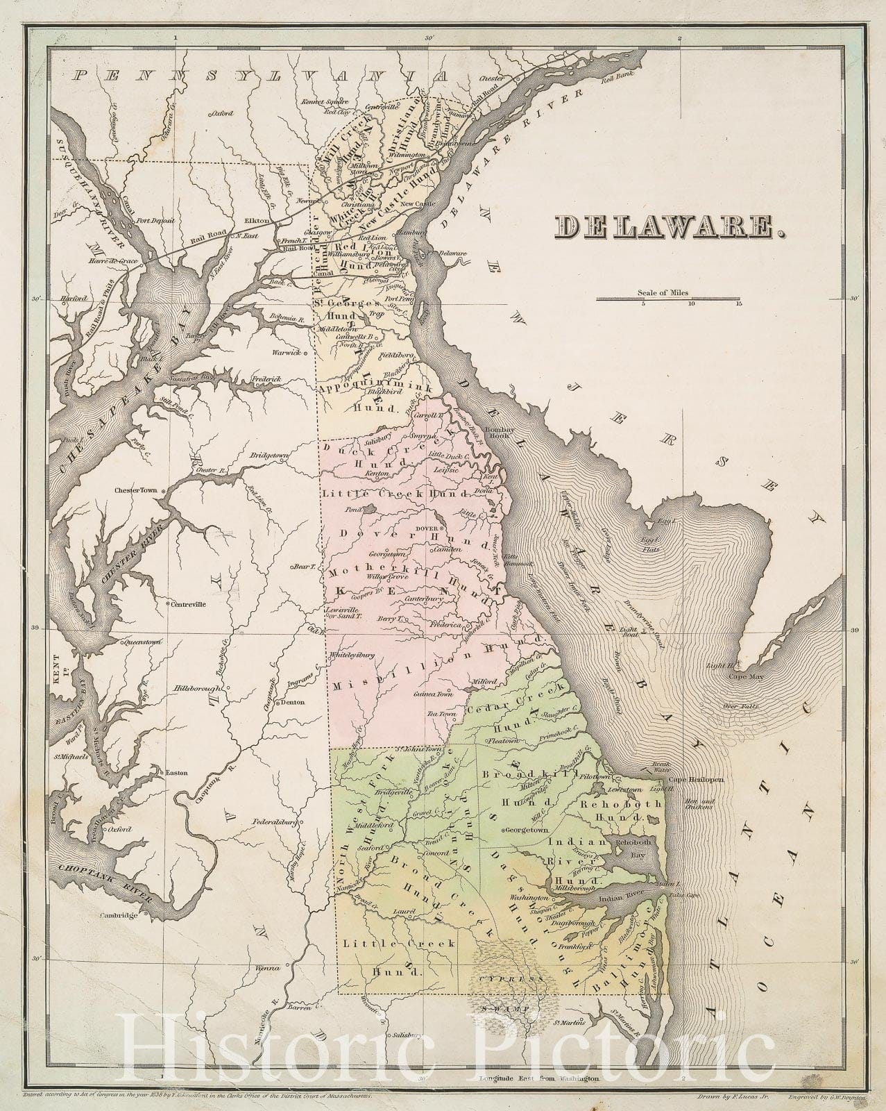 Historic 1838 Map - Delaware - Delaware - Maps - Vintage Wall Art