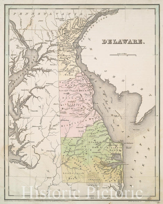 Historic 1838 Map - Delaware - Delaware - Maps - Vintage Wall Art