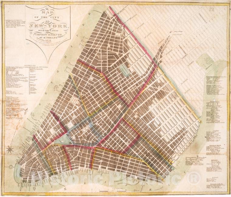 Historic 1831 Map - Map Of The City Of New York : With The Latest Improvements - Vintage Wall Art