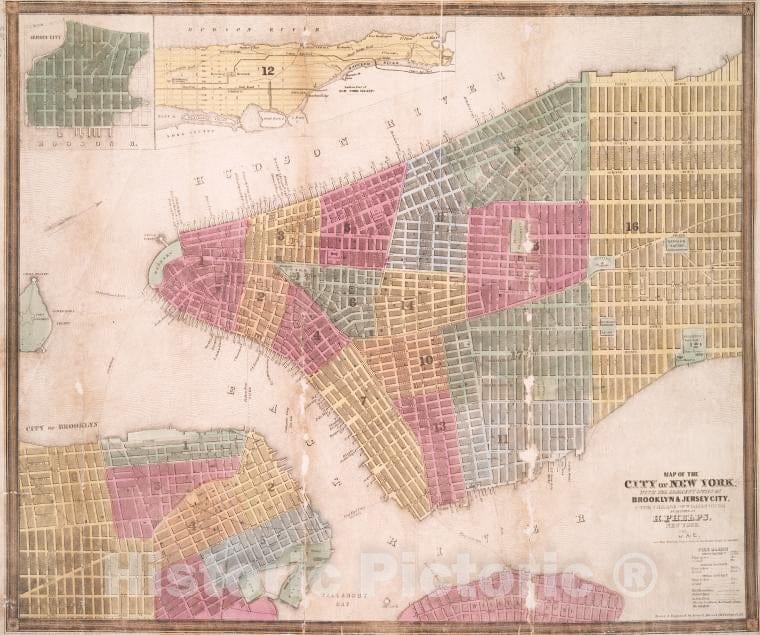 Historic 1845 Map - Map Of The City Of New York : With The Adjacent Cities Of Brookl - Vintage Wall Art
