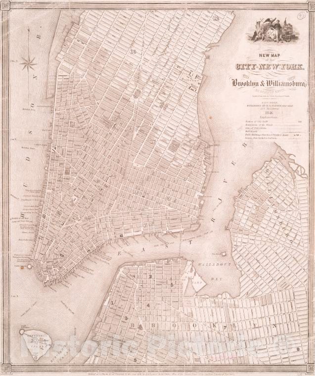 Historic 1846 Map - New Map Of The City Of New York With Part Of Brooklyn & Williams - Vintage Wall Art