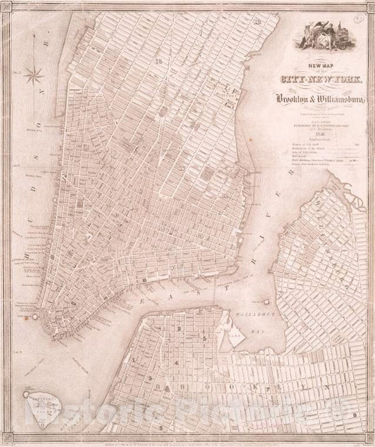 Historic 1846 Map - New Map Of The City Of New York With Part Of Brooklyn & Williams - Vintage Wall Art
